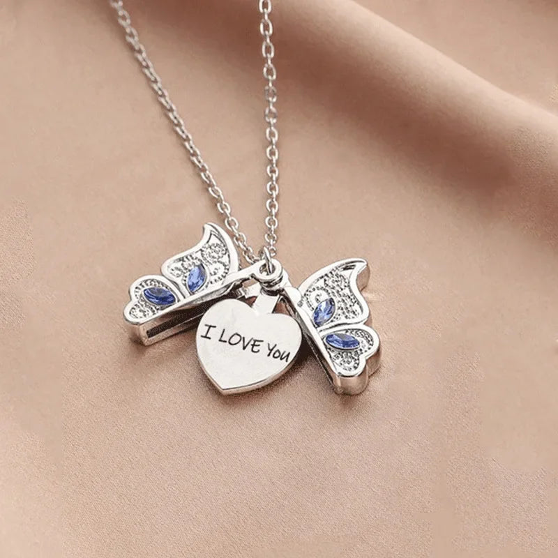 Exquisite Fashion Butterfly Necklace for Women I Love YOU Necklace Can Open Pendant Women's Jewelry Accessories Collares Mujer