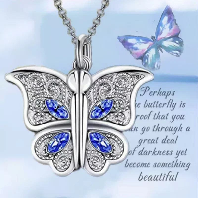 Exquisite Fashion Butterfly Necklace for Women I Love YOU Necklace Can Open Pendant Women's Jewelry Accessories Collares Mujer